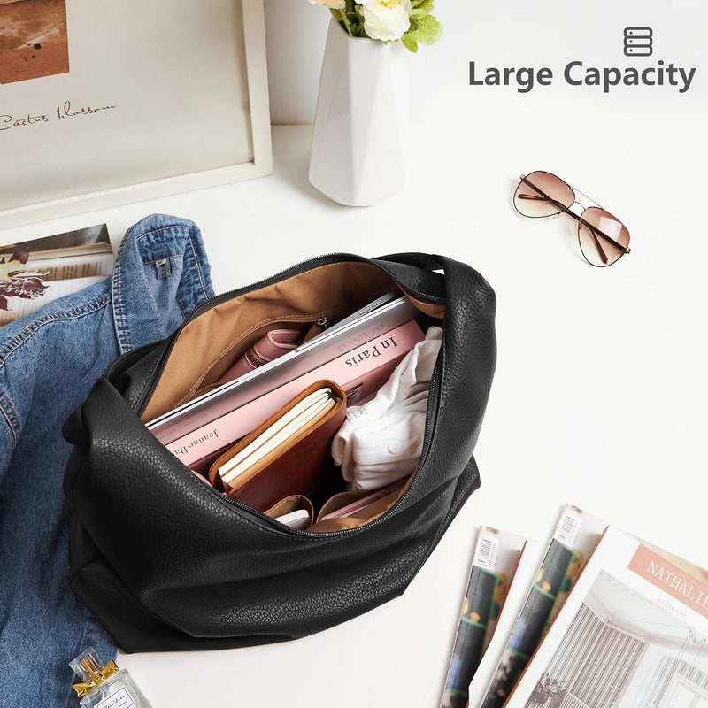 KALIDI Casual Tote Bag Vegan Leather Hobo Zipper Work Bag Weekender Shoulder for Women Shoulder Travel Purse - Image 3